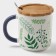 Ceramic mug with a spoon "Herbarium", 350 ml, white color