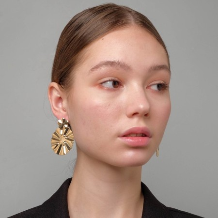 Earrings Metal "Atmosphere" Planet and satellite, Color Gold-4