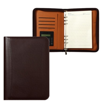 Organizer on the rings A5, 100 sheets ruler, with a calculator, on a zipper, brown-9