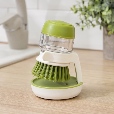 Brush with a dispenser for detergent and stand, green color-1