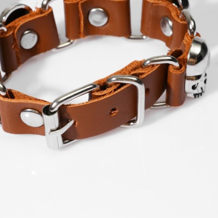 Bracelet Skin "Skull" rhythm, brown color with silver, 21.5 cm-3