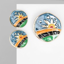 Set 2 items: earrings, brooch-cap 