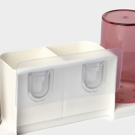Holder for toothbrushes wall, with 2 glasses on Velcro, 31 × 9 × 14 cm, white color