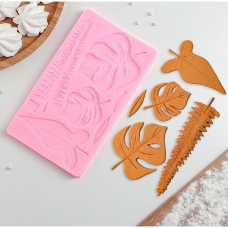 Mold Dolyana "Tropical Leaves", silicone, 20.7 × 12 cm, pink color