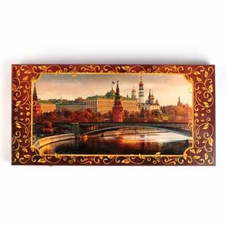 Wooden backgammon large, with checkers "Moscow", board game, 60 x 60 cm
