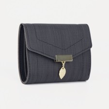 Women's wallet on the button, black color