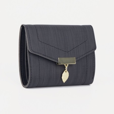 Women's wallet on the button, black color