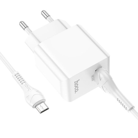 Network charger Hoco C98a, 1 USB, 18 W, QC, Micro USB -USB cable, 1 m, white-2