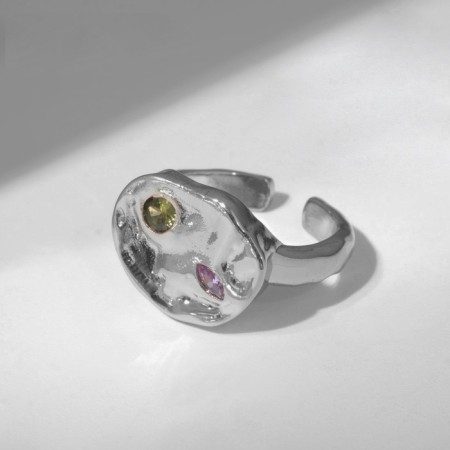 Ring "Roman Lines", purple-pink color in silver, dimensionless-4