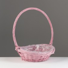 Wicker basket, D33x31/h11/h8/hh40/b22, pink, willow