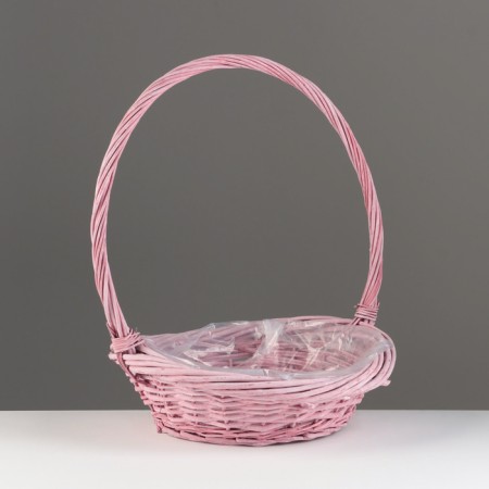 Wicker basket, D33x31/h11/h8/hh40/b22, pink, willow