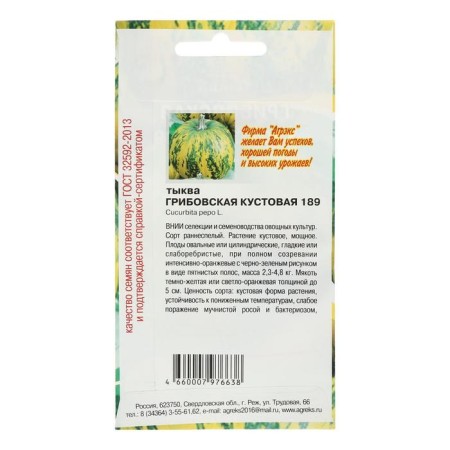 Seeds of Pumpkin Gribovskaya Bush 189 5pcs-1