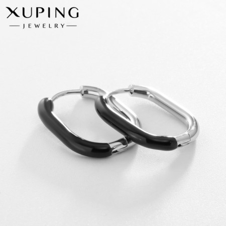 Earms enamel Xuping oval of grace, black color in silver