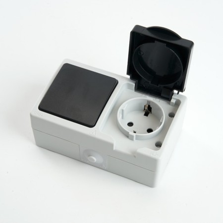 Block: 1-seater socket s/h + 1-clavy switch, PST16-11-54/10-111-54, gray/graphite