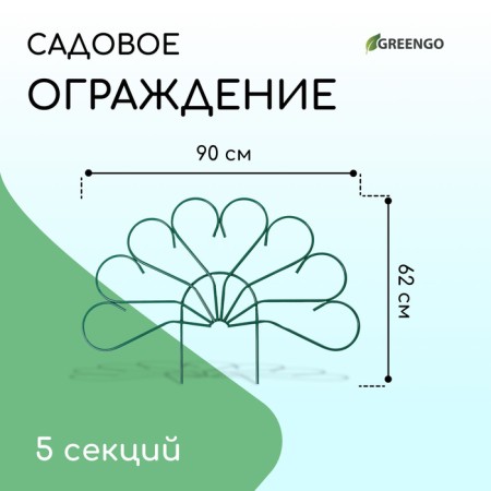Decorative fence, 62 × 450 cm, 5 sections, metal, green, Pavlin-2, Greengo