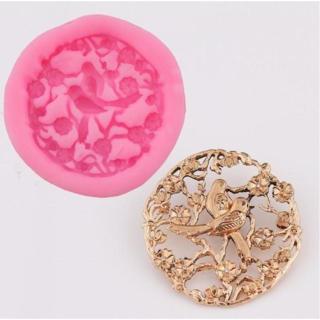 Mold Silicon "Birds in Flower branches" 6.5 cm