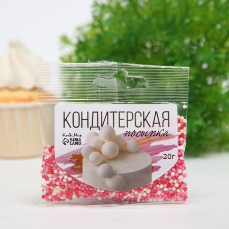 Sprinking confectionery "beads" pink, red, silver, 20 g-1
