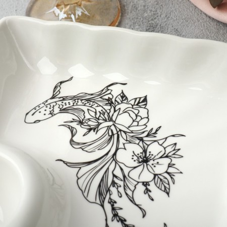 Ceramic dish with a saucer "Asia", 18.6 x 17.5 x 4 cm, white color-1
