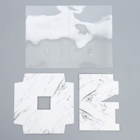 Gift box for flowers with a vase and PVC windows folding, packaging, "marble", 16 x 23 x 16 cm-3