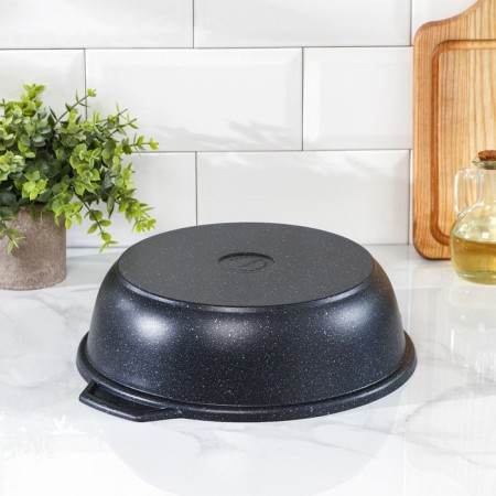 Frying, 3 l, d = 28 cm, h = 8.5 cm, glass cover, anti -stick coating, color dark marble-3