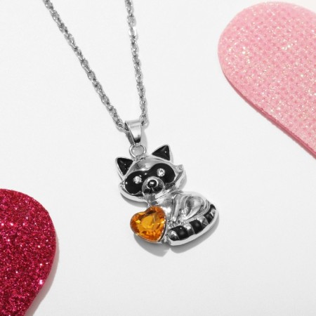 Children's pendant "chosen" raccoon, black-gold color in silver