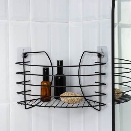Corner shelf for a bathroom with a high side, 22.5 × 22.5 × 20.5 cm, black color is black