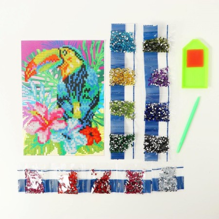 Diamond mosaic with partial filling on the canvas "Tukan", 15 x 21 cm-2