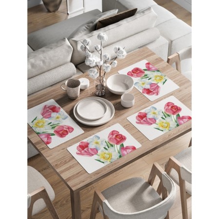 Set of napkins for setting the table "Spring bouquet", rectangular, rounded edges, size 30x46 cm, 4 pcs