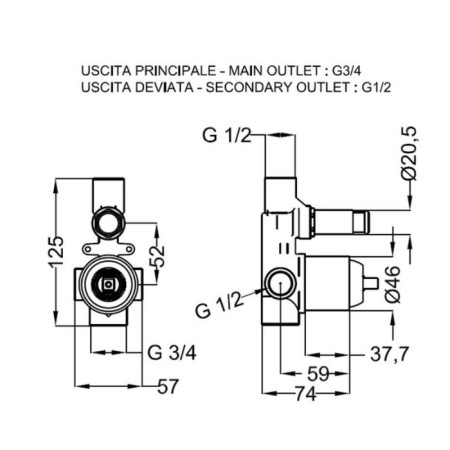 Universal built -in mechanism for the bathtub zipponi, d = 46 mm, with a divertor (d = 21 mm)-1