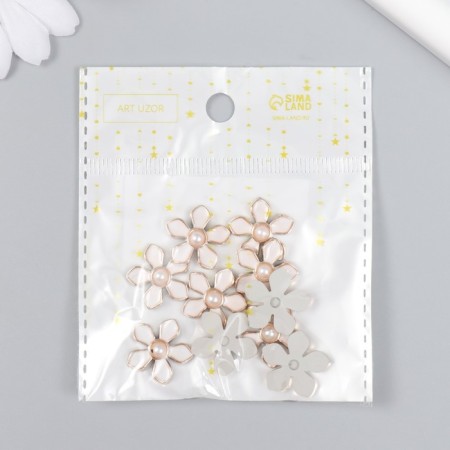 Decor for creativity plastic "Flower with pearl" white, gold 0.3x1.8x1.8 cm-3