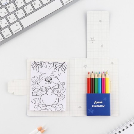 Set in a postcard: a tear -off block with tasks and pencils "Raccoon"-3