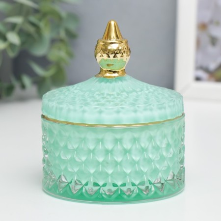 Casket Glass "Rombs and Dome" Mint with gold 11x8.5x8.5 cm