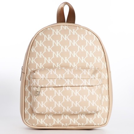 School backpack of artificial leather with a pocket NK 27x23x10 cm, beige color-1