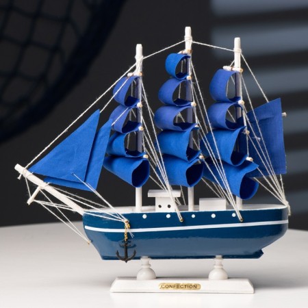 Souvenir small “Dorita” souvenir ship, sides blue with a white strip, blue sails, 23 × 5.5 × 21 cm-5