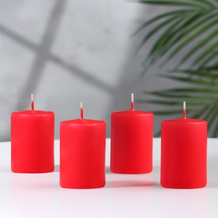 Set of candles-cylinders "Interior", 4 pcs, 6x4 cm, 10 hours, red