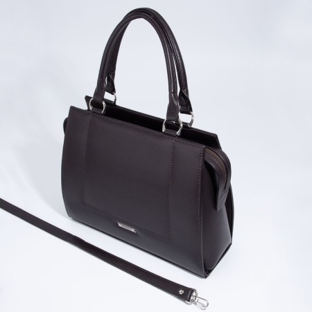 Women's bag El Masta with a zipper, external pocket, long belt, dark brown color-2