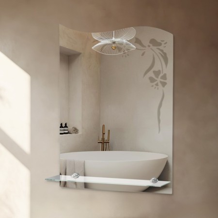 Mirror, wall -mounted, with sandblasting graphics, with a shelf of 55x40 cm
