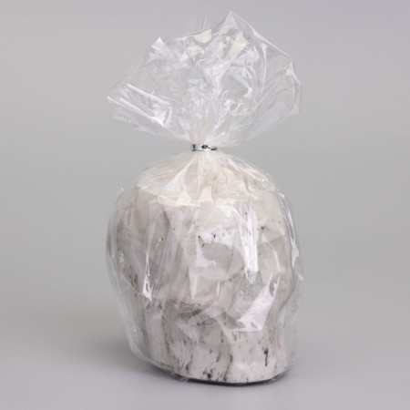 Candle "Skull" in a candlestick of gypsum with faces, 6x9x6.5cm, marble with black stripes-4