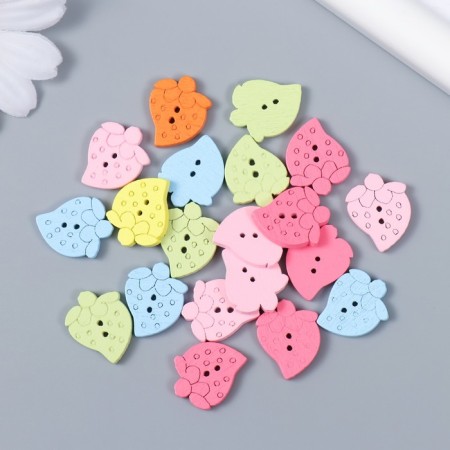 Buttons wood for creativity 2 punctures "strawberries. Summer colors" set 20 pcs 1.8x1.4x0.3 cm 99131