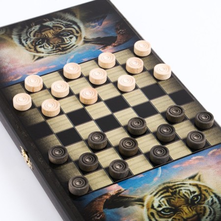 Backgammon "Tiger and Eagle", wooden board 40 x 40 cm, with a field for playing checkers-2