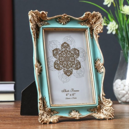 Photo frame Polystone 10x15 cm "Golden corners" turquoise 20.5x16x2 cm-1