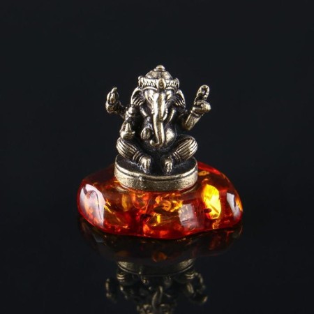 Ganesha souvenir, brass, amber resin, 1.7x1.7x1.1 cm