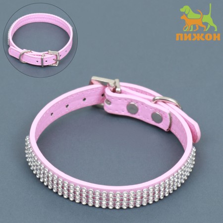 A collar with rows of 4 rows and rhinestones on a buckle, 38 x 1.5 cm, Osh 26-33, pink