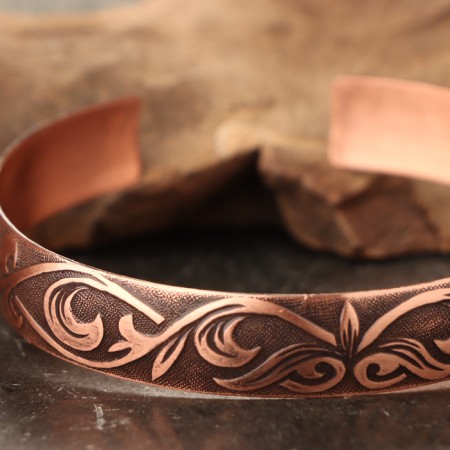 Bracelet "Flowering", plate, narrow, copper-1