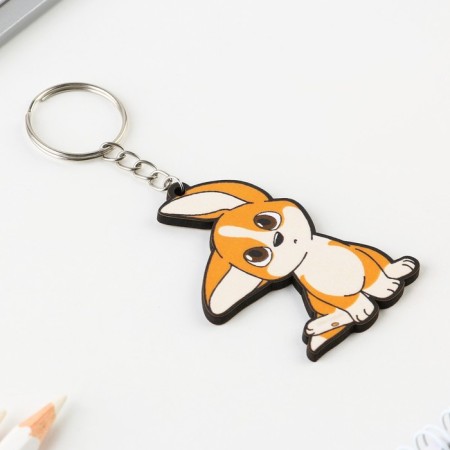 Key keychain wooden "dog with ears" 4.7 x 6 cm-1