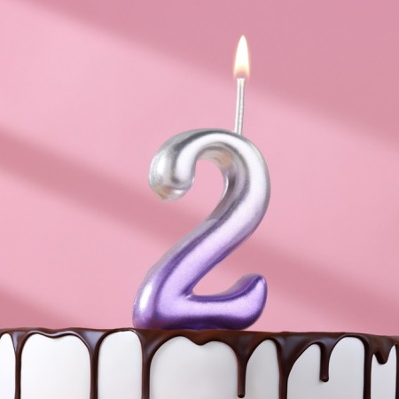 Candle for the cake "Oval", number "2", 5.5 cm, silver-sirn