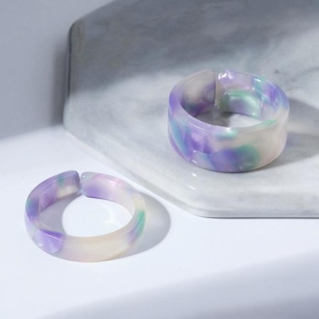 Ring set 2 pieces of acrylic "Duos", color gray-violet, size 17-17.5-1
