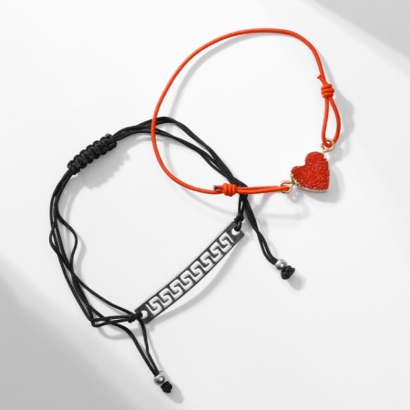 Bracelets "Demetrons" heart and pattern, black-red color, 7 cm-1