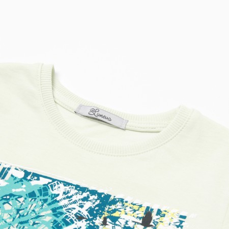 A set for a boy (T -shirt, shorts), ivory color/sea wave, height 104-1