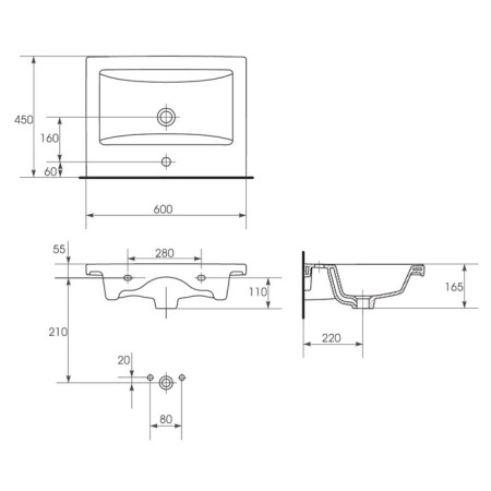 The built -in sink Cersanit Como 60, with 1 hole for the mixer, white color-5